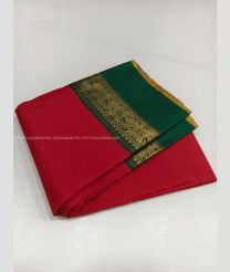 Red and Pine Green color kanchi pattu sarees with koravai border design -KANP0013832