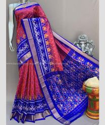 Pink and Royal Blue color pochampally ikkat pure silk handloom saree with pochampally ikkat design -PIKP0036721