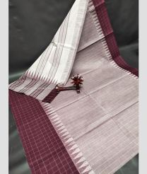 Maroon and Half White color Uppada Cotton handloom saree with all over checks with temple and checks border design -UPAT0004738