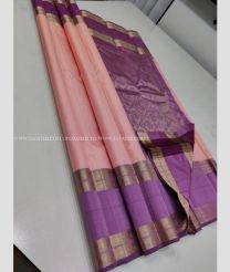 Rose Pink and Purple color kanchi pattu handloom saree with plain with hand woven with unique pattern design -KANP0012379