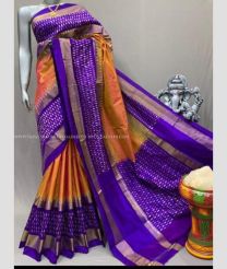 Orange and Purple color pochampally ikkat pure silk handloom saree with pochampally ikkat design -PIKP0036782