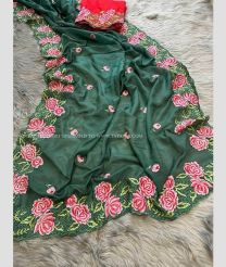 Pine Green color Organza sarees with all over multicolor viscose tread with embroidery work design -ORGS0003249
