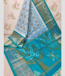 Sky Blue and Turquoise color Ikkat sico handloom saree with pochampalli ikkat design -IKSS0000295