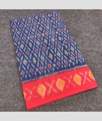 Navy Blue and Red color pochampally Ikkat cotton handloom saree with pochampalli design -PIKT0000484