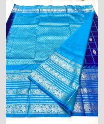 Royal Blue and Blue color venkatagiri pattu handloom saree with all over checks and buties design -VAGP0000879