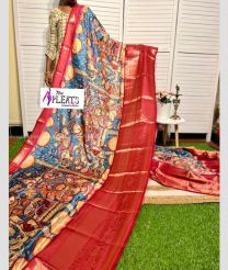 Blue and Red color Banarasi sarees with printed design -BANS0002287