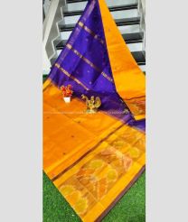 Mango Yellow and Purple color Tripura Silk handloom saree with all over nakshtra buties with big pochampally border design -TRPP0007993