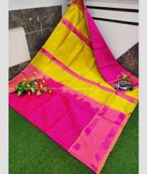 Pink and Yellow color Uppada Cotton handloom saree with all over mahanati checks design -UPAT0004407
