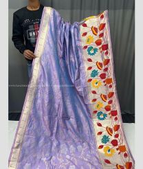 Lavender and Cream color paithani sarees with all over 3d traditional pattern design -PTNS0005223