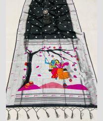 Black and Pink color paithani sarees with printed design -PTNS0004656