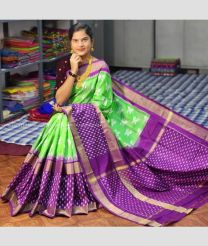 Pista Green and Magenta color pochampally ikkat pure silk handloom saree with all over pochamally design -PIKP0016980