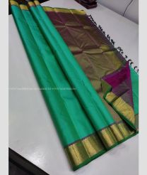 Aquamarine and Magenta color kanchi pattu handloom saree with plain with handwoven 2g pure jari classic border design -KANP0013465