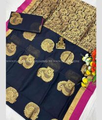 Black and Pink color Chenderi silk handloom saree with kanchi border saree design -CNDP0010056