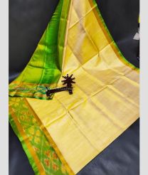 Lemon Yellow and Green color uppada pattu handloom saree with pochampally border design -UPDP0021225