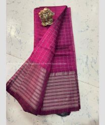 Pink color mangalagiri pattu handloom saree with all over jari line checks with silver big border design -MAGP0026251