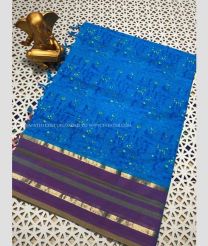 Blue and Purple color mangalagiri pattu handloom saree with all over printed design -MAGP0026567