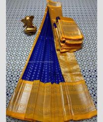 Blue and Yellow color mangalagiri pattu sarees with kanchi border design -MAGP0026713