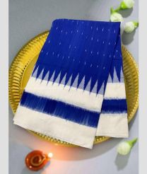 Blue and Half White color pochampally Ikkat cotton handloom saree with all over pochampally spl design -PIKT0000620