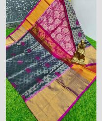 Grey and Magenta color Kollam Pattu handloom saree with all over design -KOLP0000796