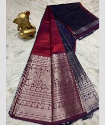 Black and Maroon color mangalagiri pattu handloom saree with plain with 500 50k spl kanchi border design -MAGP0021420