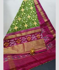 Olive and Magenta color pochampally ikkat pure silk handloom saree with all over pochampally ikkat with kaddi border design -PIKP0021102