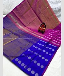 Blue and Magenta color Uppada Tissue handloom saree with all over big buties saree design -UPPI0000318