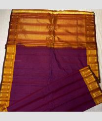 Magenta and Mustard Yellow color gadwal cotton handloom saree with all over jari lines design -GAWT0000154