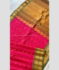 Red and Green color gadwal sico handloom saree with temple  border saree design -GAWI0000406