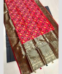 Pink and Golden color silk sarees with big boder and heavy mina zari weaving pallu design -SILK0017294