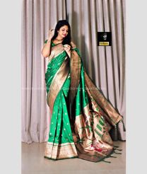 Green and Peach color paithani sarees with all over buties with three munia border design -PTNS0005071