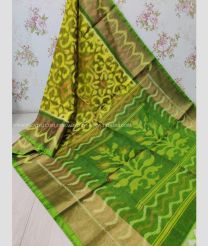 Lemon Yellow and Green color Ikkat sico handloom saree with all over pochampally design saree -IKSS0000281