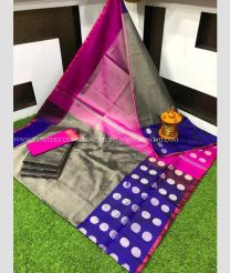Grey and Pink color Uppada Tissue handloom saree with plain with mla buties design -UPPI0001621