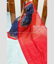 Navy Blue and Red color linen sarees with all over digital printed design -LINS0003752