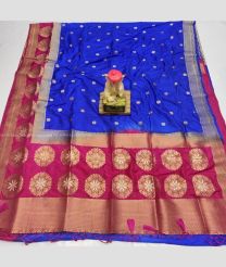 Blue and Magenta color Kora handloom saree with all over buties design -KORS0000068