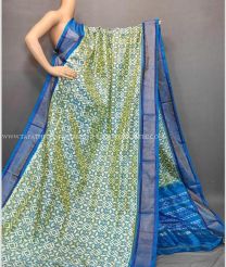 Green and Aqua Blue color pochampally ikkat pure silk handloom saree with ikkat design saree -PIKP0018216