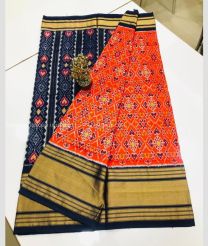 Black and Orange color pochampally ikkat pure silk handloom saree with pochampally ikkat design -PIKP0036127