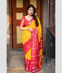 Yellow and Red color silk sarees with all over bandez printed design -SILK0017758