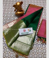Rose Pink and Pine Green color mangalagiri pattu sarees with kanchi border design -MAGP0026718