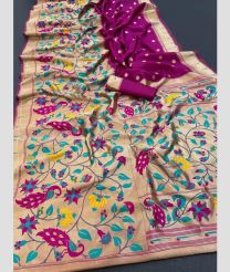 Magenta and Cream color paithani sarees with all over meenakari with pannel border design -PTNS0005253