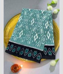 Fern Green and Black color pochampally Ikkat cotton handloom saree with all over pochampally spl design -PIKT0000618
