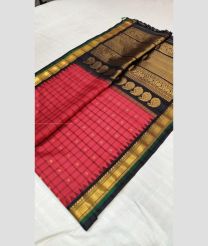 Dust Pink and Black color gadwal pattu sarees with kuthu border design -GDWP0001782