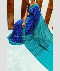 Navy Blue and Medium Teal color linen sarees with all over digital printed design -LINS0003742