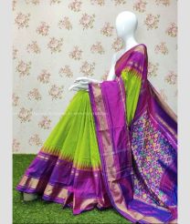 Parrot Green and Purple color pochampally ikkat pure silk handloom saree with pochampally ikkat design -PIKP0036774