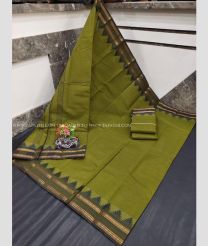 Mehendi Green and Golden color mangalagiri pattu handloom saree with temple border design -MAGP0026520