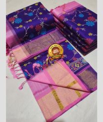 Purple Blue and Rose Pink color Tripura Silk handloom saree with kaddy border design -TRPP0008583