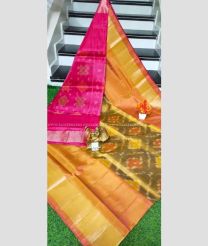 Pink and Oak Brown color Uppada Soft Silk sarees with pochampally border design -UPSF0004179