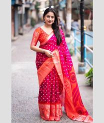 Deep Pink and Orange color silk sarees with all over bandez printed design -SILK0017759