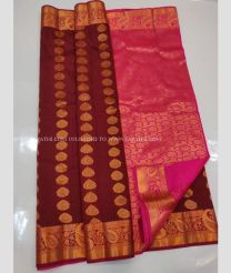 Brown and Pink color soft silk kanchipuram sarees with zari border saree design -KASS0000114