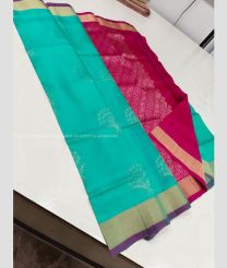 Turquoise and Pink color soft silk kanchipuram sarees with all over handwoven big buties with unique collection design -KASS0000974