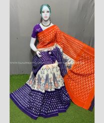 Navy Blue and Orange color pochampally Ikkat cotton handloom saree with all over pochampally ikkat design -PIKT0000515